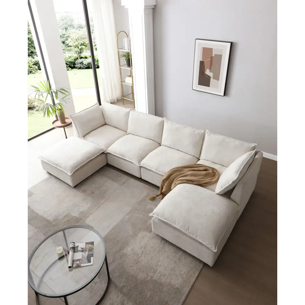 Modular white sectional sofa in linen fabric with package quantity for versatile living spaces