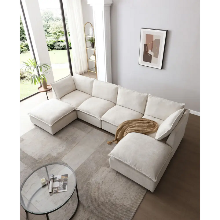 Modular white sectional sofa in linen fabric with package quantity for versatile living spaces