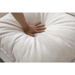 Hand pressing into a soft linen fabric cushion of the 130 Inch U Shaped Modular Sectional Sofa Package Quantity