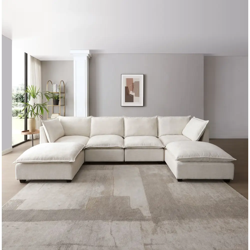 Modular sectional sofa in linen fabric with package quantity for versatile living spaces