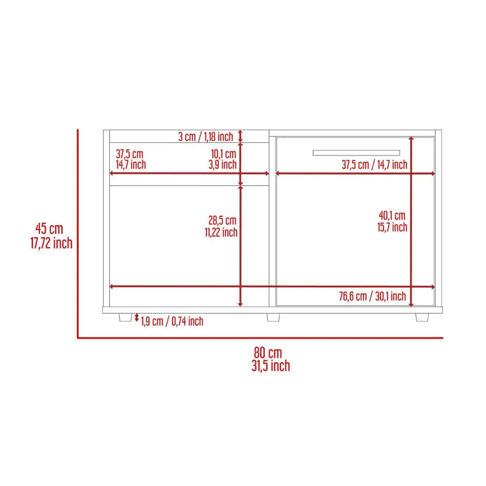 Furniture dimensions diagram for Ambar Coffee Table with Storage and 1-year warranty coverage