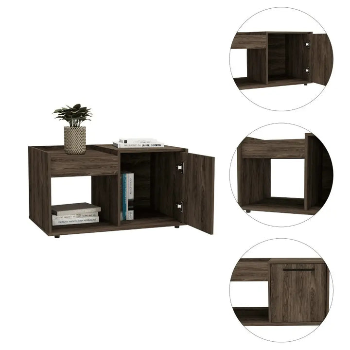 Ambar Coffee Table with Storage showcasing elegant wooden design and 1-year warranty coverage