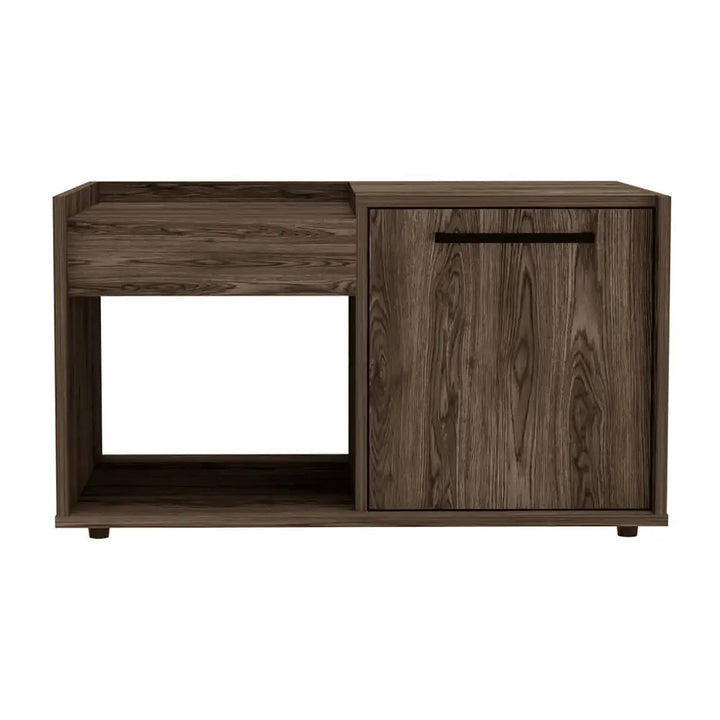 Ambar Coffee Table with Storage showcasing wooden cabinet with open shelf and door