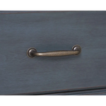 Drawer with bronze pull in Americana King Sleigh Bed featuring corduroy blue finish and package size