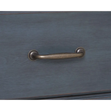 Drawer with bronze pull in Americana King Sleigh Bed featuring corduroy blue finish and package size