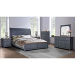 Blue bedroom furniture set with corduroy blue finish in Americana King Sleigh Bed package size