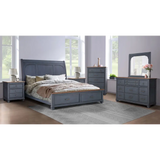 Blue bedroom furniture set with corduroy blue finish in Americana King Sleigh Bed package size