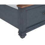 Blue wooden bed frame with corduroy blue finish from Americana King Sleigh Bed package