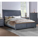 Blue bedroom set with Americana King Sleigh Bed in corduroy blue finish and package size
