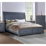Blue bedroom set with Americana King Sleigh Bed in corduroy blue finish and package size