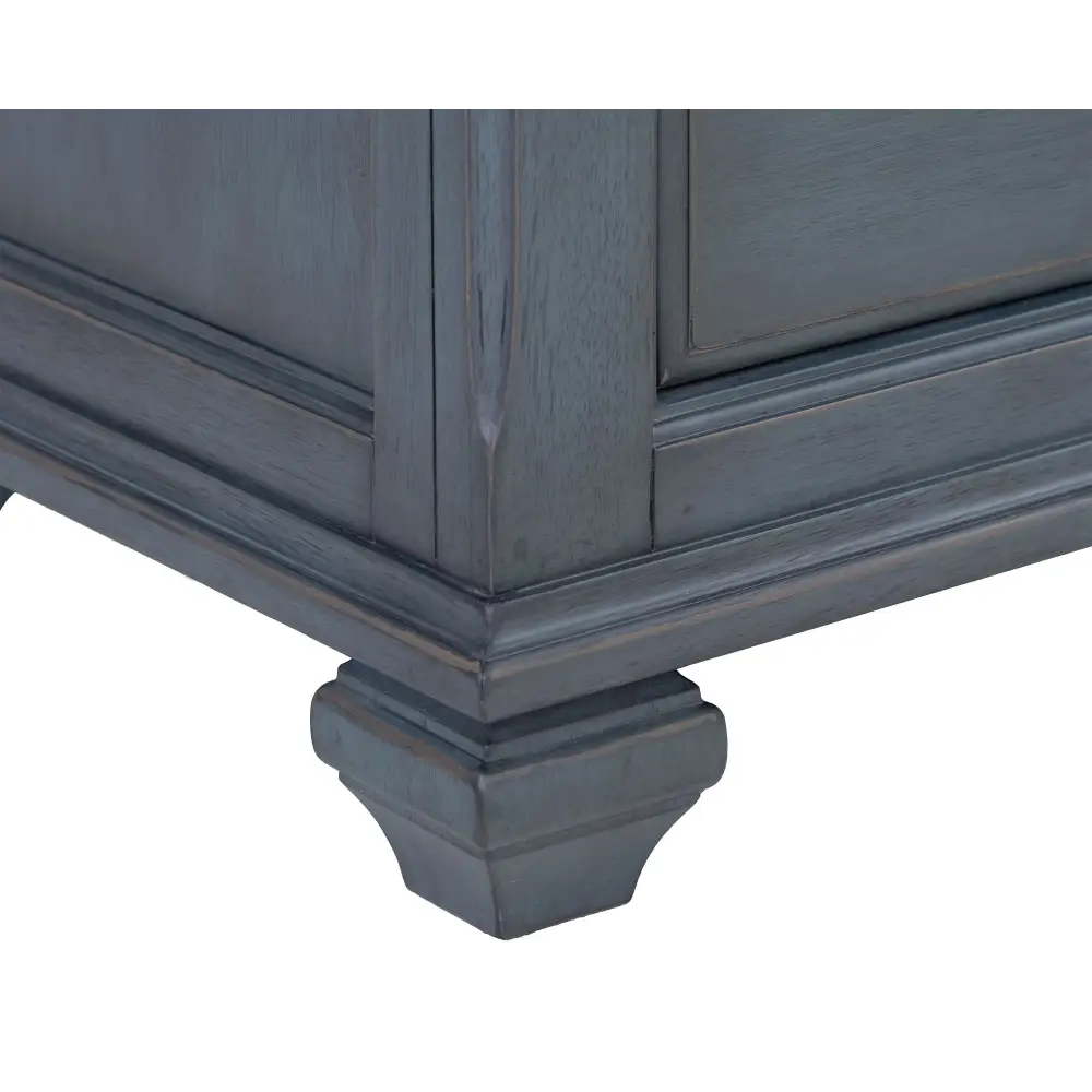 Blue wooden furniture corner with corduroy blue finish from Americana King Sleigh Bed package size