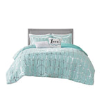 Mint green geometric bedding set with decorative pillows from Aqua Silver Comforter Set