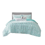 Mint green geometric bedding set with decorative pillows from Aqua Silver Comforter Set