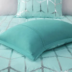 Teal decorative pillow with geometric pattern from Aqua Silver Geometric Twin Comforter Set
