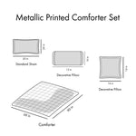 Aqua Silver Geometric Twin Comforter Set with dimensions and decorative pillows included