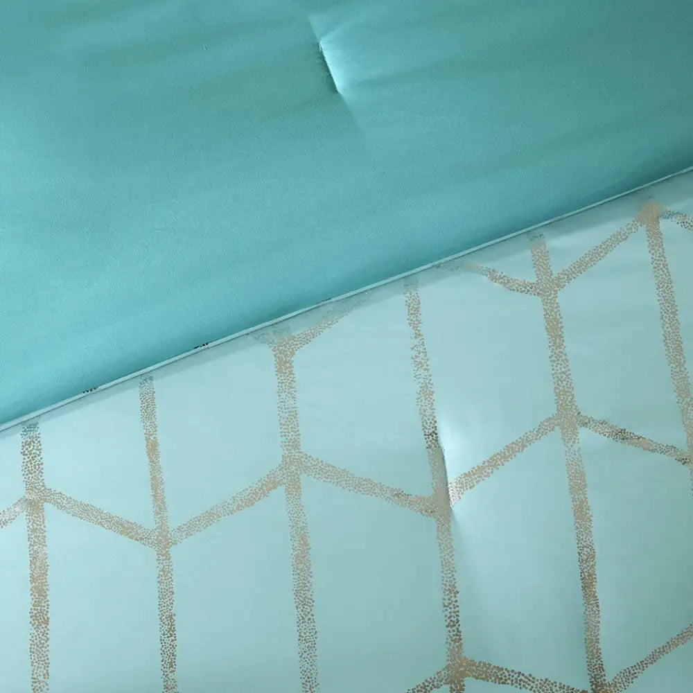 Aqua Silver Geometric Twin Comforter Set with Aqua Ceiling and Decorative Pillows