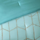 Aqua Silver Geometric Twin Comforter Set with Aqua Ceiling and Decorative Pillows