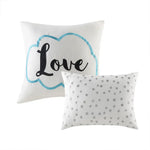 Decorative pillows on the Aqua Silver Geometric Twin Comforter Set with comforter set includes