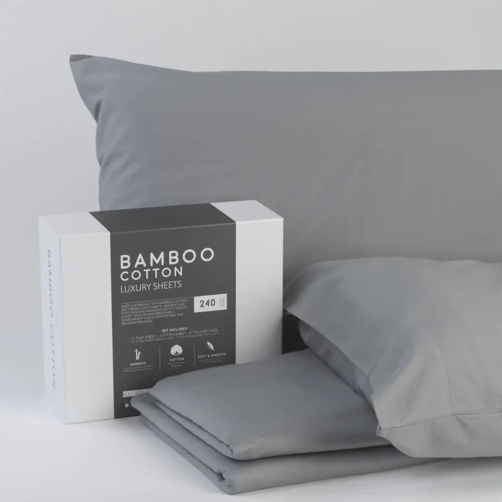 Gray Bamboo Cotton Luxury Sheet Set shown in Soft Twin Long Grey, sets include comfort