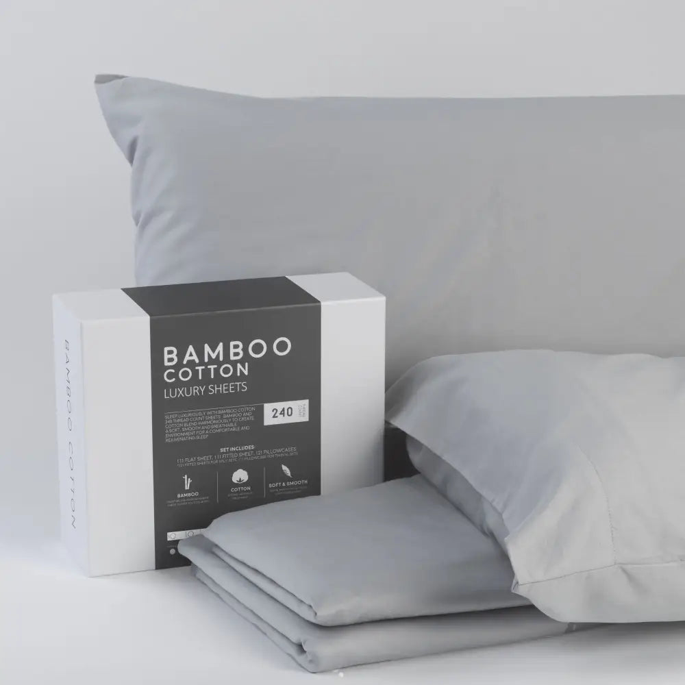 Gray bamboo cotton luxury sheet set displaying soft twin long sheets in light grey color