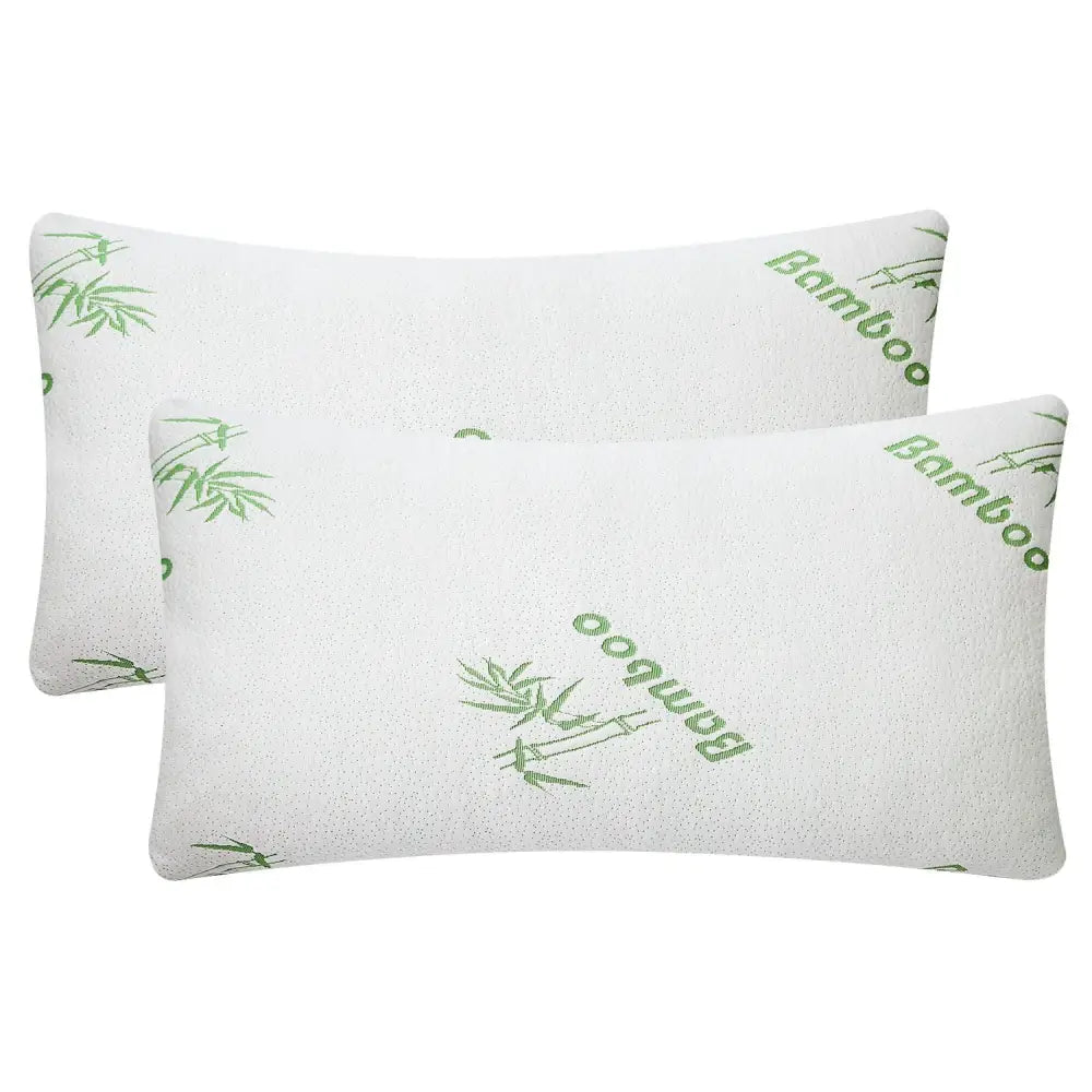 Two white bamboo memory foam pillows for comfortable sleep and optimal support