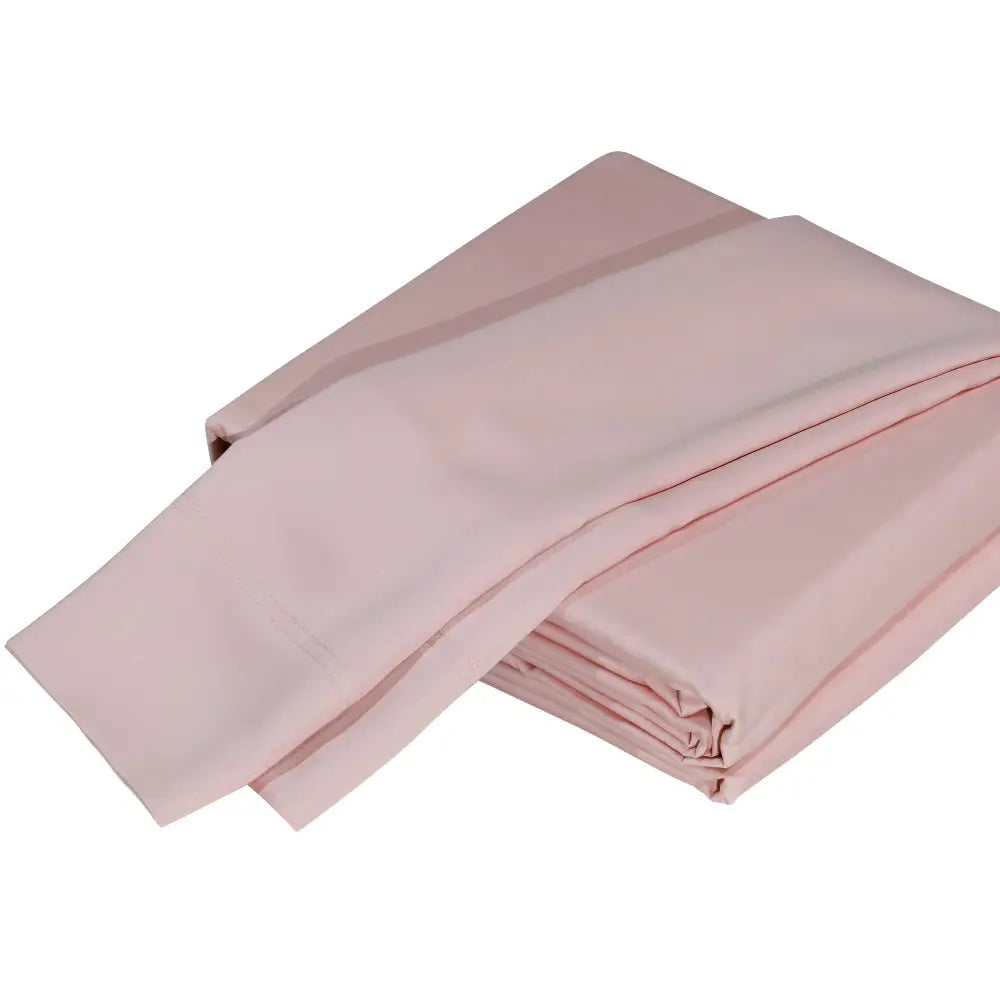 Folded pink bamboo viscose sheet set from the Oeko-Tex certified Bamboo Viscose Sheet Set Rose Premium Quality