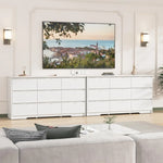 White storage cabinets with anti-toppling device as part of a bedroom dresser setup