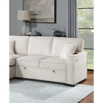 White corduroy sectional sofa with reversible chaise w storage and pull-out bed