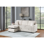 Beige Corduroy Sectional Sofa with Reversible Chaise and Sofa with Pull-Out Bed