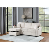Beige Corduroy Sectional Sofa with Reversible Chaise and Sofa with Pull-Out Bed