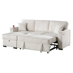 Beige Corduroy Sectional Sofa with Reversible Chaise, sofa w pull-out bed, chaise w storage