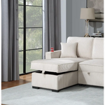 Beige corduroy sectional sofa with reversible chaise and storage chaise w pull out bed