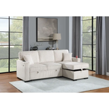 Beige corduroy sectional sofa with reversible chaise and storage, sofa with pull-out bed