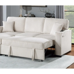 Beige Corduroy Sectional Sofa with Reversible Chaise W Storage and Pull-Out Bed