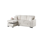 White sectional sofa with reversible chaise and storage, with pull-out bed