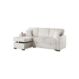 White sectional sofa with reversible chaise and storage, with pull-out bed