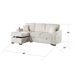 White sectional sofa with storage and reversible chaise, includes pull-out bed for versatile comfort