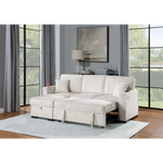 Beige Corduroy Sectional Sofa with Reversible Chaise, Chaise w Storage and Pull-Out Bed