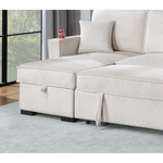Beige Corduroy Sectional Sofa with Reversible Chaise W Storage and Pull Out Bed