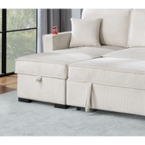 Beige Corduroy Sectional Sofa with Reversible Chaise W Storage and Pull Out Bed
