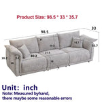 Gray corduroy three-seater sofa with sturdy wood frame and detailed package size