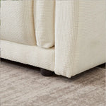 Cream-colored textured sofa corner showcasing sturdy wood frame, package size included