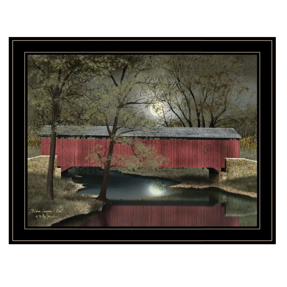 Framed Billy Jacobs covered bridge wall art painting showcasing scenic craftsmanship