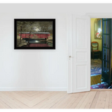 Framed Billy Jacobs covered bridge wall art showcasing a scenic covered bridge design