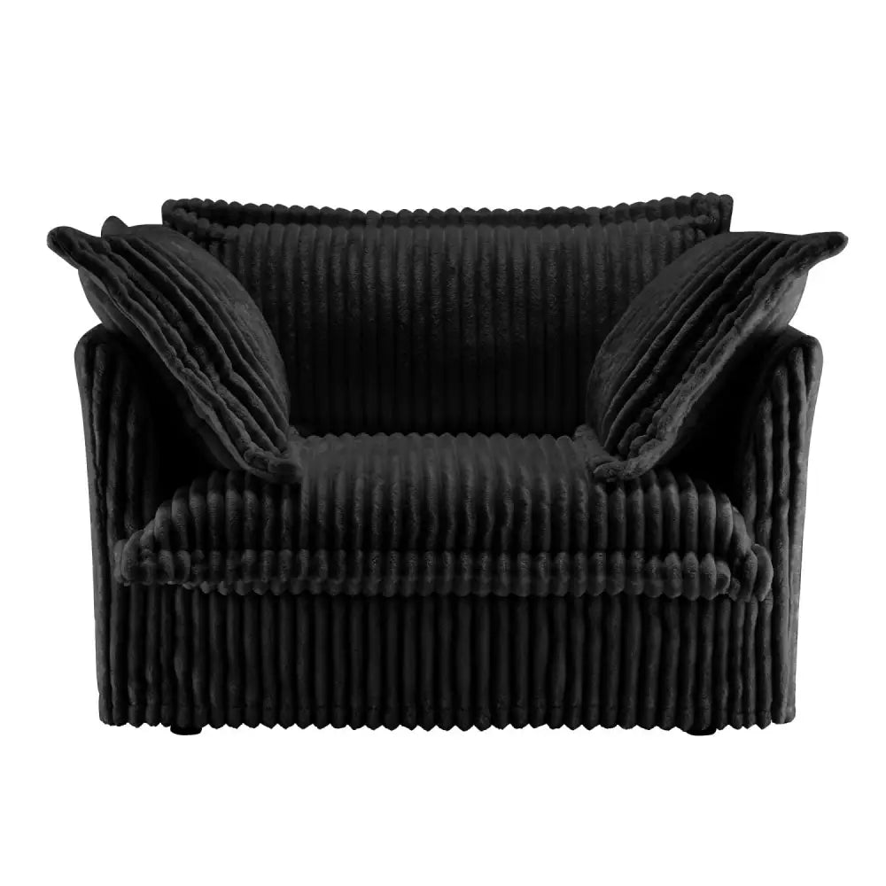 Black corduroy deep seat modern sofa with throw pillows for stylish comfort