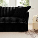 Black corduroy deep seat modern sofa with pillow showcasing contemporary furniture style