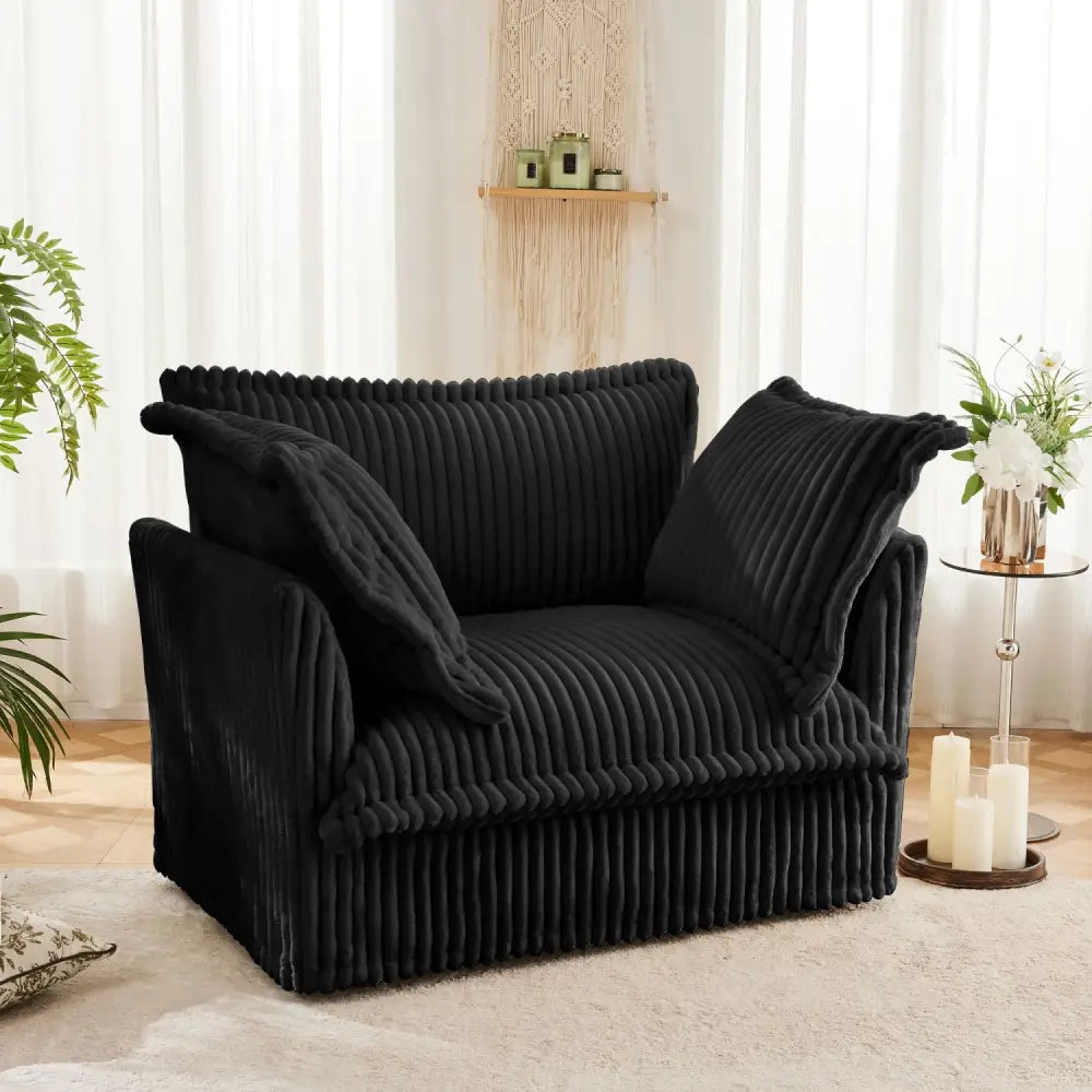 Black corduroy deep seat modern sofa armchair showcasing stylish corduroy fabric for comfort
