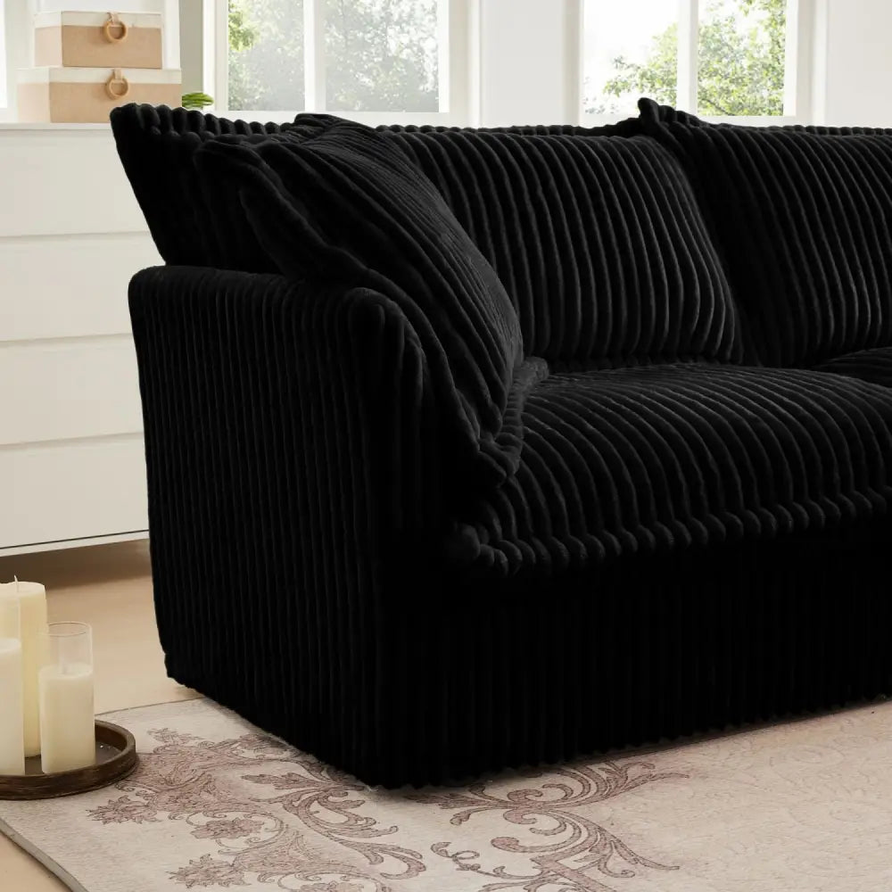 Black corduroy deep seat modern sofa showcasing contemporary design and comfortable corduroy fabric