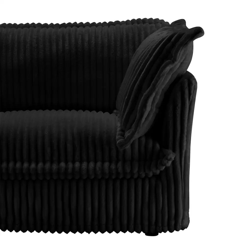 Black corduroy fabric deep seat modern sofa with pillow for contemporary living rooms