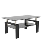 Black glass coffee table with a weight capacity of 220lbs for modern living rooms